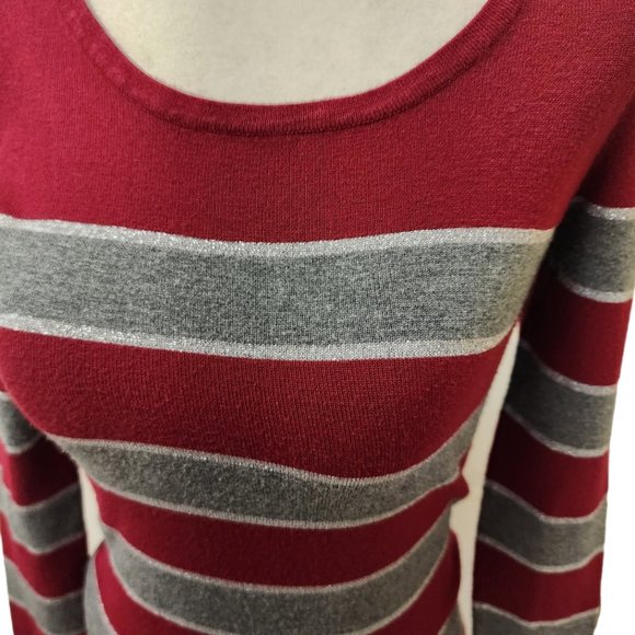 Guess Red Grey Silver Striped Sweater Small Party Dressy Wear - Picture 2 of 7